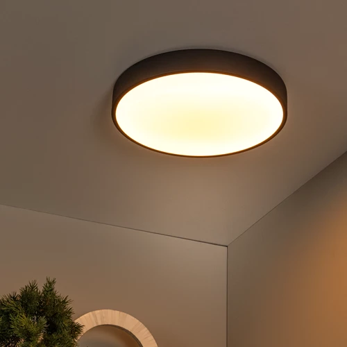 Lucide UNAR - Flush ceiling light - Ø 39,5 cm- LED 3 StepDim - 1x24W 2700K - Black - atmosphere 1